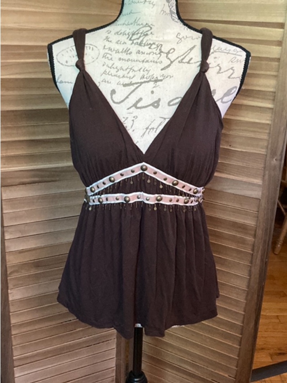 Ted Baker size 4 sexy brown& pink beaded and embellished top GUC